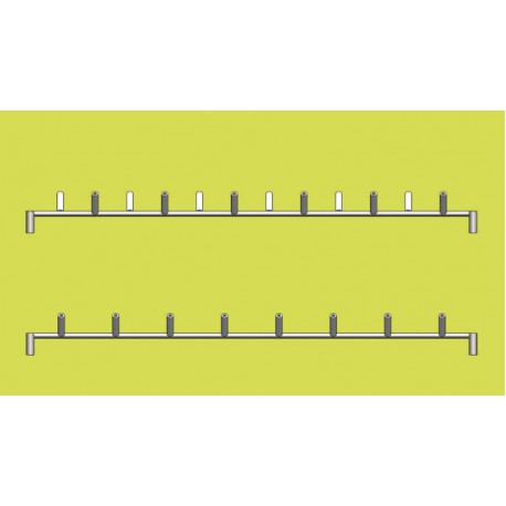 Barre porte embouts diam 3 à 6 en quinquonce 2 faces, 18 plots avec pas de 50 mm